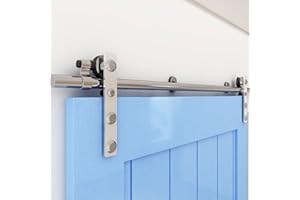 WOLFBIRD 6.6FT/200cm Sliding Track Barn Door Hardware Kit Stainless Steel Heavy Duty for Single Wood Door(Flat Head Hanger)