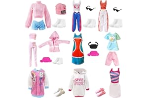 WANDERGO 24Pcs Doll Clothes and Accessories Set, Including 2 Shorts Sets, 2 Long Pants Sets, 4 Athletic Skirts, 7 Accessories, 12 Shoes Random Style for 11.5 inch Girl Doll Gifts