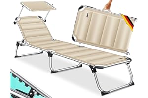 KESSER® Tumbona Sun con Parasol | Tumbona de jardín con Techo Plegable | Respaldo Ajustable, ergonómico | Silla portátil | Tumbona de Playa Superficie de Reposo Acolchada Beige