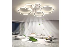 KVOYYIRA Ventilateur Plafond avec Lumiere LED Dimmable Et Télécommande APP, Lustre Ventilateur DC Réversible Silencieux, Plafonnier Ventilateur Moderne 6 Vitesses Timer pour Chambre Salon