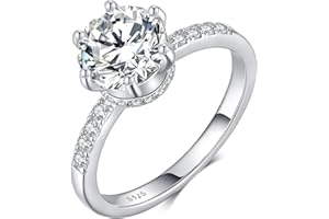 Qings Anillo de Compromiso de Mujer, Anillo de Bodas de Eternidad de Plata de Ley 925 con Redondo Circonita Cúbica Regalos de Joyería para Mujeres y Niñas