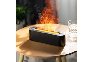 LMYSUFI Diffusore di aromi a fiamma, 200 ml, umidificatore portatile per aromaterapia, con 7 fiamme, luce notturna, diffusore 2 modalità di luce notturna, spegnimento automatico (nero)