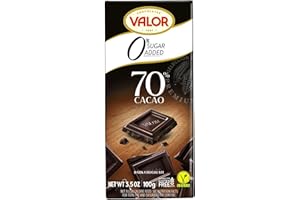 CHOCOLATES VALOR 1881 Valor Sugar Free Dark Chocolate Bar - Dark Diabetic Chocolate - Smooth Sugar free made with 70% Cacao, Sweetened with Stevia, Gluten Free, Vegan, by Master Chocolatiers, 100g Bar