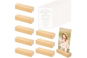 Charshiu 8 Pcs Tischkartenhalter Holz, Kartenständer Holz mit Weiß Karten, Platzkartenhalter Hochzeit für Bankette und Partys als Menükartenhalter Fotoständer Postkarten, Memos- Notizen Halter
