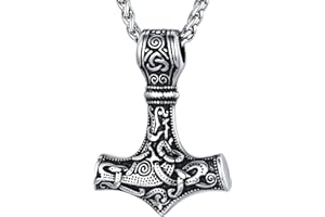 FaithHeart Personalised Thor Hammer Necklace Viking Jewellery for Men Engraved Odin Helmet/Mjolnir Pendant Nordic Runic Necklaces Talisman Amulets Protective Jewelry Norse Gift (Stainless Steel)