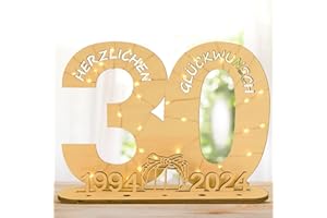 JGYCVBU 30 Geburtstag Deko, Holzschild Gästebuch, mit Lichterkette Ständer und Kerzenhalter, Tischdeko Holz, Kann als Geburtstags Geschenk Verwendet Werden, für 30 Jahre Mann Frau