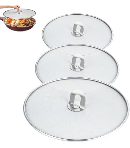 Set 3 Couvercles Anti-éclaboussures Inox 304 - 33, 29 & 25 Cm - Poignée Longue - Pour Poêle, Passoire & Refroidissement - 7