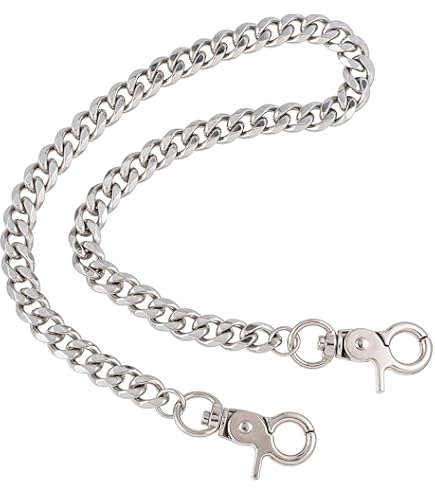 Ahiller Portemonneeketting voor heren, robuuste ketting [karabijnhaak van legering, roestvrijstalen ketting], geschikt voor jeans, portefeuilles, tassen, zilver, één maat