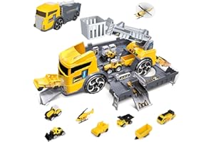 kramow Toy Trucks for Boys, Construction Truck Toy for 3 Years Old, Toy Cars Construction Vehicles Set with Excavator Dumper Bulldozer Helicopter, Gift Toys for Boys Girls Age 3 4 5 6 7 8