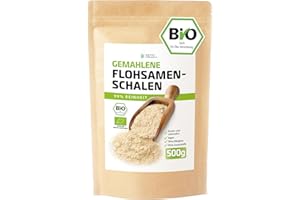 ‎D&O NATURE PRODUCTS D&O Nature Products Flohsamenschalen Gemahlen Bio 500g, 99% Reinheit in Deutschland kontrolliert und abgefüllt, Vegan Glutenfrei Ballaststoffreich Low Carb, Flohsamen Pulver