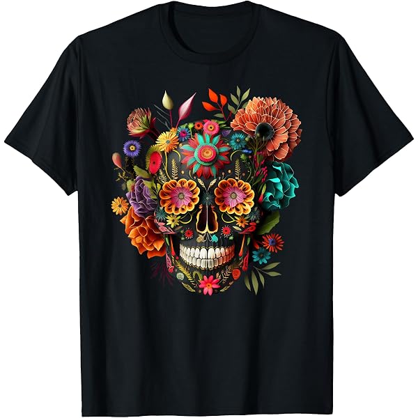 T-shirt Homme Day Of The Dead Sugar Skull Noir - 100% Coton - Neuf Sans étiquette