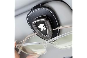HEYCE Porte-Lunettes pour Pare-Soleil de Voiture, Porte-Lunettes de Voiture avec Clip de Logo Compatible avec Peugeot 107 207 407 408 206 306 307 308 406 806 3008 4008, Noir