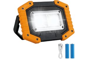 KAMEUN LED Baustrahler Akku 1 Pack, Wiederaufladbare Strahler mit Akku (18650ma*2) 30W 2000LM, LED Arbeitsleuchte USB Tragbar für Garage Camping Angeln Notfall Baustellen,3 Lichtmodi