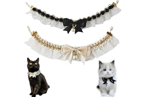 Hjvvr Cat Collar,2pcs Adjustable Lace Cat Bow,Cute Pet Bib,Black and White Lace Scarf