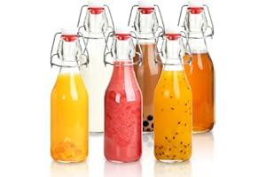 MEETOZ Glass Bottles with Stoppers,6PCS 250ml/9Oz Clear Glass Bottles,with Airtight Stoppers Clip Top Preserve Bottless,For Oil, Wine,Vinegar, Condiments, Water, Juice