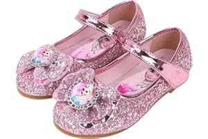 FStory&Winyee Fille Enfant Chaussures Plates Costume Reine des Neiges Confortable Antidérapant Paillettes Brillantes Chaussures Princesse Elsa Noël Halloween Mascarade Cadeaux de Noël,Rosa,28