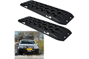 LZQ Pomoc przy ruszaniu mata trakcyjna Recovery Board Tracks maks. obciążenie 10T, do piasku/błota/śniegu. Płyty trakcyjne do samochodów osobowych ciężarowych, 2 sztuki, kolor czarny