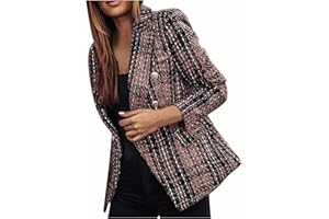 JXQ-N Blazer Damen Elegant Kurz Mantel Damen Business Büro Formal Zweireihige Blazer Herbst Karierte Jacke Lang Langarm Damen Slim Freizeit Blazer Business Urban Style Mode Sport Jacke Tailliert Jacke