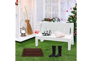 UEOTO Miniatur Wichtel Zubehör, Wichtelzubehör Miniatur Holzbank mit Kissen Teppich Öllampe Mini Besen Regenstiefel Miniatur Puppenhaus Zubehör Weihnachten Miniatur Deko Miniatur Möbel 1/12