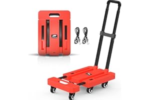 SPACEKEEPER Camión de Mano Plegable, 227KG, Camión de Plataforma Resistente con 6 Ruedas y 2 Cuerdas Elásticas para Equipaje, Viajes, Automóvil, Compras, Mudanzas y Oficina, Naranja