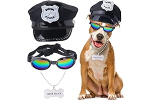 Yewong Haustier-Polizei-Kostüm-Zubehör-Set für Hunde und Katzen, Polizeimütze, Abzeichen, Sonnenbrille, Haustier-Polizei-Kostüm, für Halloween, Weihnachten, Cosplay, Rollenspiel, Verkleidung (Set-A)