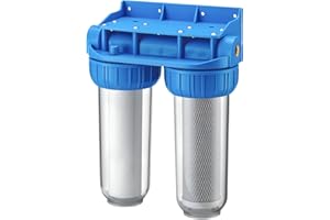 Naturewater NW-BR10B3 2 Stufen Wasserfilter Doppelfilter, 5 µ, 20,67 mm (1/2"), Ø62 mm PP Kartusche, Filter Wandhalterung, Filterschlüssel, Sedimentfilter Aktivkohleblock