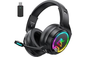 Krysenix PG4 2.4GHz Gaming Headset Wireless für PS4, PS5, PC, Mac, Switch, 48H Gaming Headset mit Noise Cancelling Mikrofon, Kabelloses Bluetooth Headset mit LED-Lichtern, Surround Sound, Rußschwarz