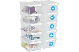 SmartStore - 10x Caja de Almacenaje de Plástico con Tapa 14L (40x30x18cm) |Cajones de Almacenaje de Plástico con Tapa|Material Seguro para Alimentos|Cocina y Organización|Libre de BPA