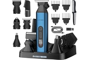 ‎BARBERBOSS BarberBoss 5-in-1 Bartschneider für Männer, Haarschneider, Körperhaarschneider, Nasen und Ohrhaarschneider, Herren-Pflegeset, kabelloser, wiederaufladbarer Haarschneider, Herren-Pflegeset, QR-6020