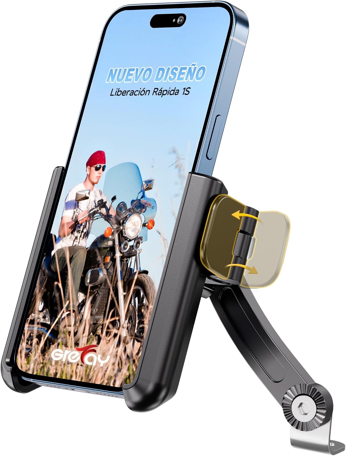 Grefay Soporte Movil Moto Soporte Movil Scooter Desmontaje Rápido 1S Soportes Teléfono Espejo Retrovisor Motocicleta con 360 ° Giratorio ​​para Teléfonos de 3.5-7.0 Pulgadas