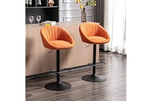 WAHSON OFFICE CHAIRS Wahson Set di 2 Sgabelli da Bar in Tessuto Sgabelli Alti Cucina con Schienale, Sedie da Bar Regolabile e Girevole (Arancione)