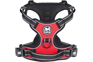 PoyPet No Pull uprząż dla psa, odblaskowa uprząż kamizelkowa z 2 linkami mocującymi i prostym uchwytem sterującym dla małych, średnich psów (czerwona, S (1 opakowanie))