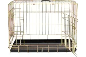 Lords & Labradors Deluxe Metal Dog Crate in Gold (XLarge, 42”) | Foldable Dog Crate with Tray | 2 Door | Pet Safe Galvanised Steel | Metal Crate for Dogs Includes Carry Handle | Wired Metal Dog Crate