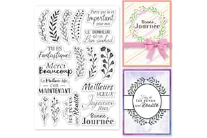 GLOBLELAND Tampons Transparent les Mots de Bénédiction en Français pour DIY Scrapbooking Couronnes de Fleurs Tampons en Silicone Plantes Tampon Transparents pour Fabrication de Cartes Album Photo