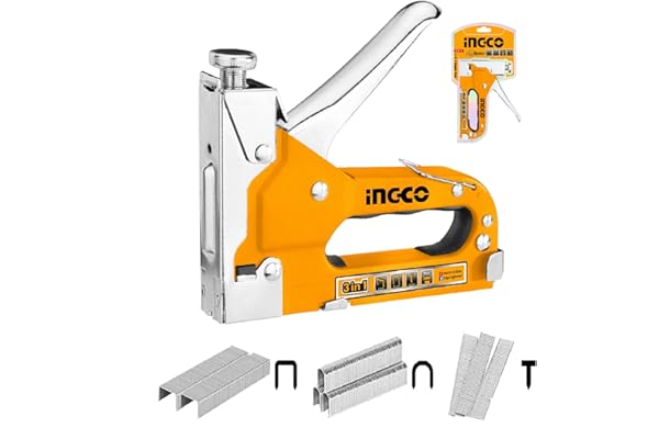 INGCO Stapler, 3 in 1 Nail Gun with 600 Staples, for Wood, Furniture