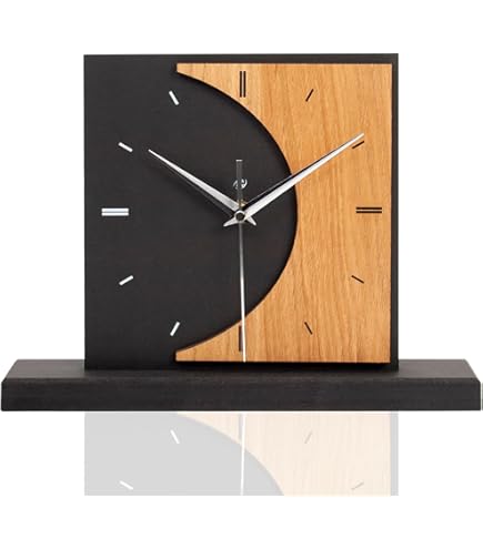 Kreative Feder Staande klok Timeless Brown van hout – klassieke ronde tafelklok zonder tikken; afmetingen ca. 38,5 x 20 x 8,5 cm (stil radiouurwerk