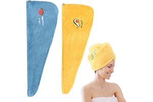 Bekecidi Haarturban Haartuch – 2 Stück Turban Handtuch mit Knopf Mikrofaser-Handtuch, saugstark und schnelltrocknend Damen Haarhandtuch Kopfhandtuch Schnelltrocknend Handtuch (Yellow+Green)