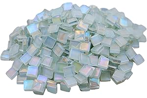 Yuvori 0,5 kg quadratische Kristallmosaikfliesen 1 cm DIY für Badezimmer, Wohnzimmer, Küche, Balkon (Irisierendes Weiß)