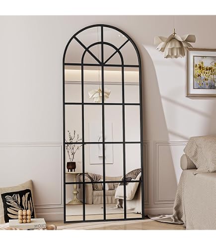 Muzilife Bogen Ganzkörperspiegel 142x40 Cm - Mit Eisenrahmen, Schwarz, Für Wandmontage Oder Angelehnt