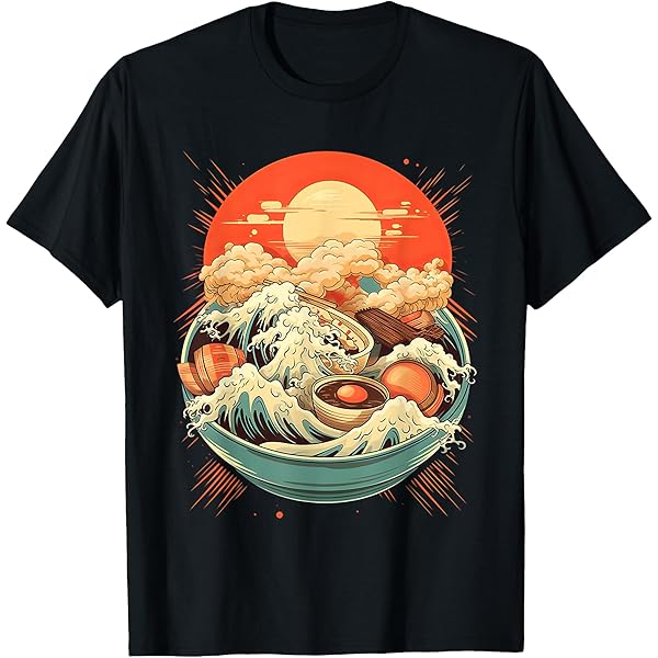 T Shirt Ramen Femme T-shirt Neko Ramen Ukiyo-e Estampe Japonaise