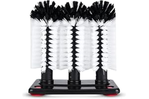 HERCHR Glass Washer 3 Brush Glass Brush with Suction Cup Base,Glasswasher Cleaner Scrubber Standing Bottle Cleaner for Bar Kitchen Sink 7.5x3.9x7.5inch