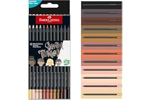 Faber-Castell 116414 Black Edition Boîte de 12 Crayons de Couleurs Peau, Résistants à la Rupture, Prise en Main Ergonomique, Crayon de Couleurs Colorier sur Papier Clair et Foncé