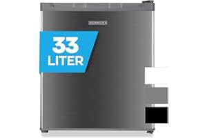 Heinrich´s Mini Gefrierschrank 33L -18°C klein kompakt leise:40db Gefrierbox; wechselbarer Türanschlag; mini Tiefkühltruhe Tiefkühlschrank,perfekt für Büro Camping Outdoor (Edelstahl/Inox)