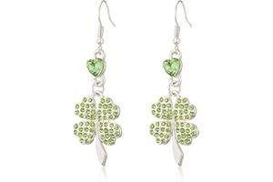 MADAOGO St Patrick's Day Earrings for Women, Four Leaf Clover Earrings, Shamrock Dangle Earrings, Irish Green Heart Cubic Zirconia Earrings
