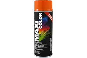 Maxi Color New Quality Lakier w sprayu, połysk, 400 ml, uniwersalny spray nitrocelulozowy, szybkoschnąca farba w sprayu (RAL 2004, pomarańczowy, błyszcząca)