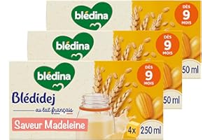 Blédina Blédidej - Céréales bébé Lactées Madeleine - Dès 9 Mois - 12 briques de 250mL (L'emballage peut varier)
