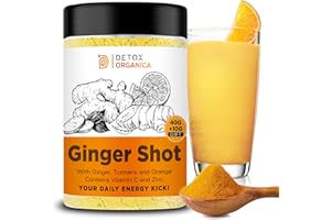 DETOX ORGANICA Ginger Shots-60 Servings-Ginger and Turmeric Shot Powder-Drink Supplement with Vitamin C and Zinc-Natural Ingredients, No Added Sugar-Mix with Water, Juice or Tea