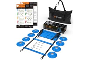 MANTRA SPORTS Scaletta Calcio Allenamento 6M e 8 Cinesini per Allenamento Calcio, Ostacoli Allenamento, Cinesini Calcio, Kit Calcio, Kit Allenamento Calcio, Scaletta Allenamento Attrezzatura Set