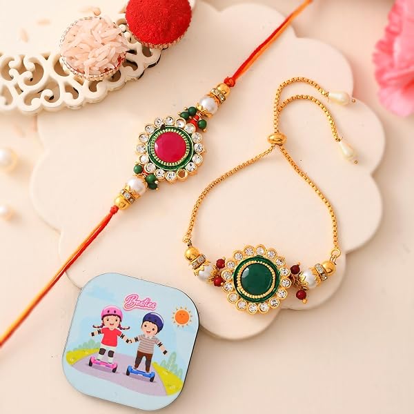 Peacock Design Rakhi With Meenakari Work & Crystals - For Brother On Raksha Bandhan - View #4