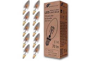 ‎GREENANDCO 10x greenandco® Vintage filament LED świeczka srebrnoszara E14 C35 2W 70lm 1800K ekstra ciepła biel 360° 230V nie ściemnia się